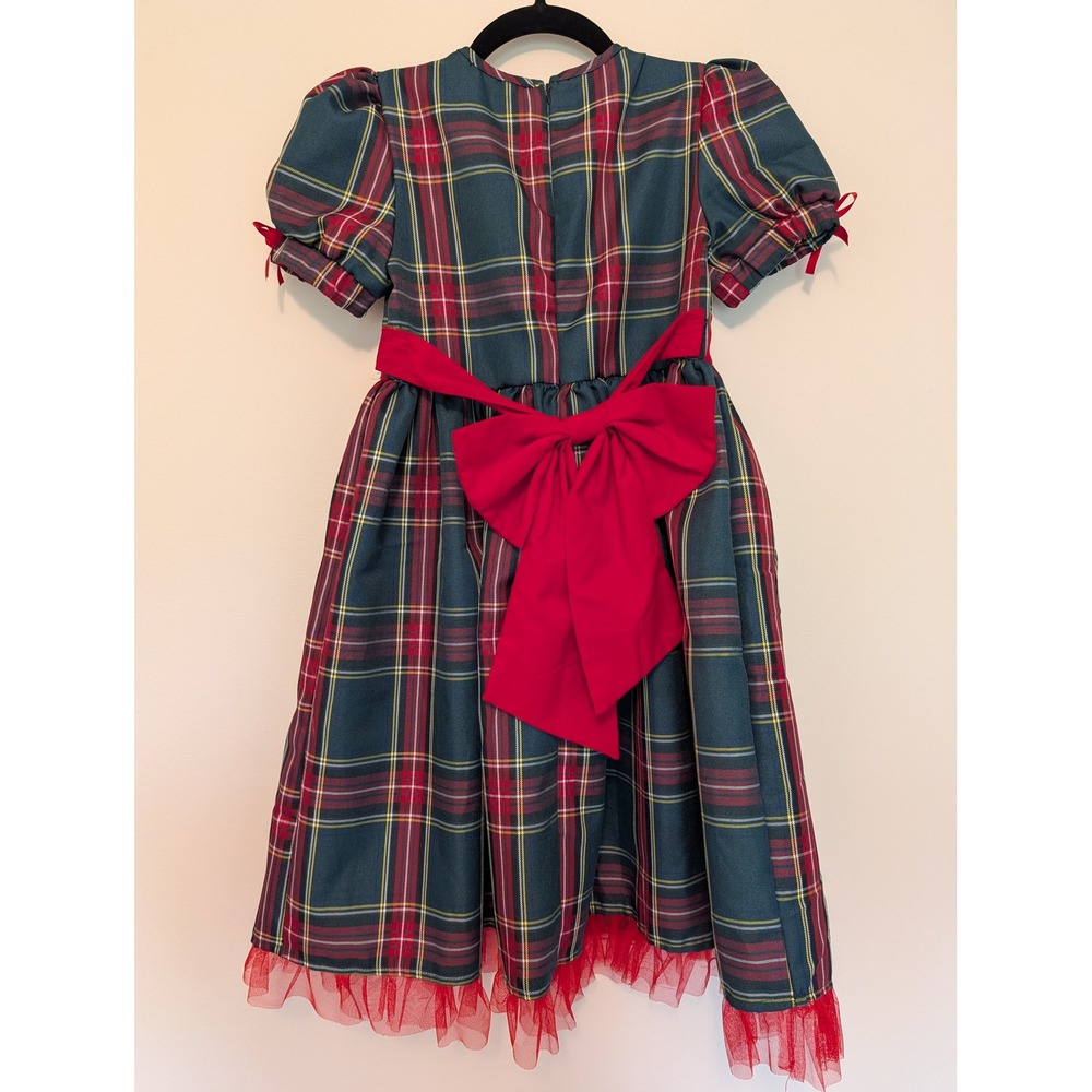 Christmas Holiday Party Dress Girls Size 10 Green Red Tartan Plaid Bow 31 Length